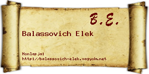 Balassovich Elek névjegykártya